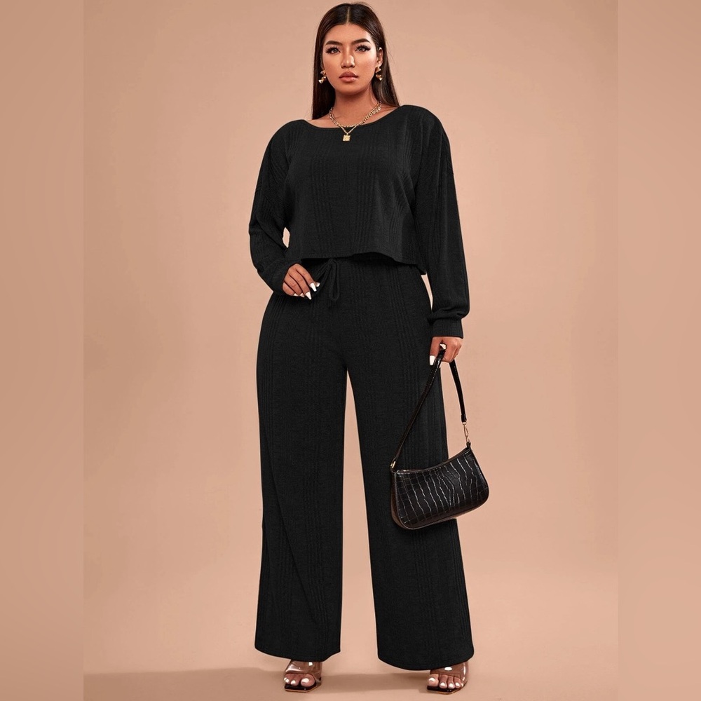 Essnce Plus Rib-knit Tee and Knot Waist Pants Set Size 12 (0XL)